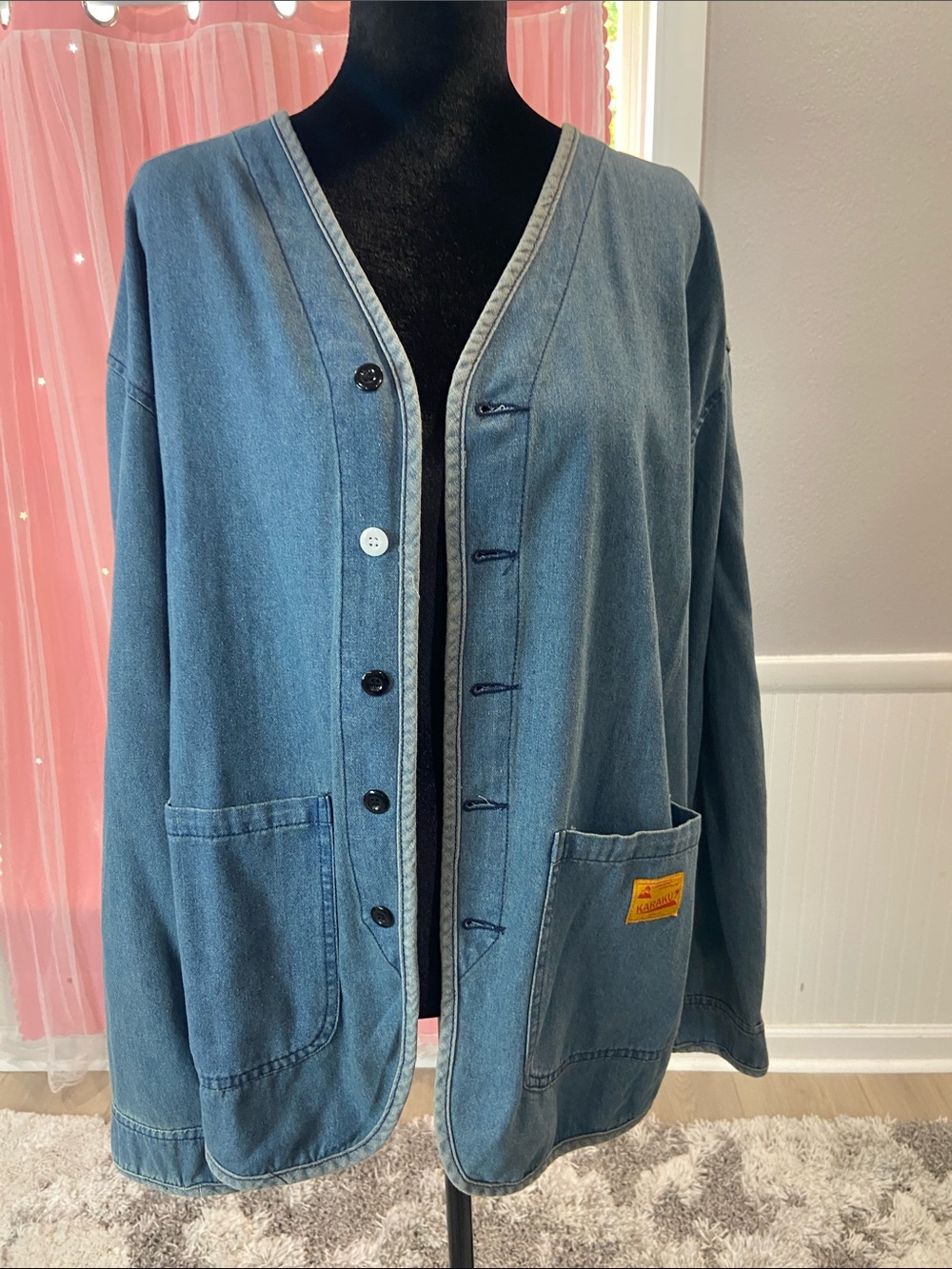 Karaku Lightweight Denim Shirt Jacket - Faded Blue size XL